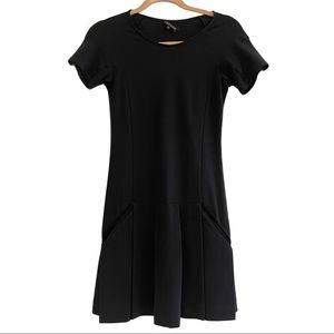 Theory Womens Black Short Sleeve Stretch Black Dress Pleated Skirt Size P